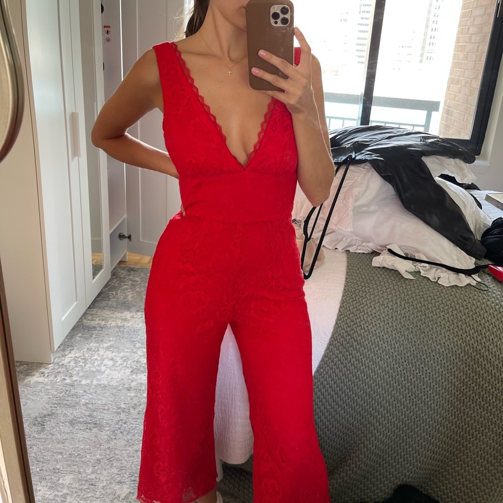 Lovers & friends lace red jumpsuit